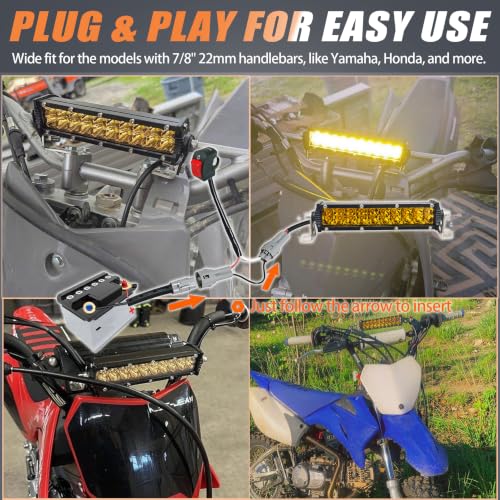 7 Inch Amber Ebike Dirtbike Headlight Kit with12V Wiring Harness and Switch - color: (Amber) Light Bar with 12V Wiring and Switch