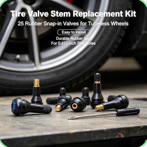 TR413 Tubeless Tire Valve Stems,Rubber Snap-in Valve Stems (25)