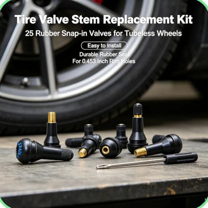 TR413 Tubeless Tire Valve Stems,Rubber Snap-in Valve Stems (25)
