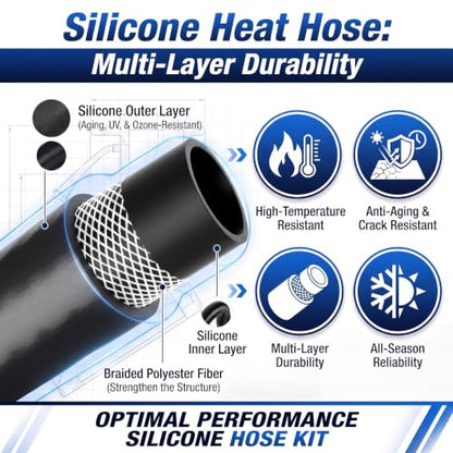 3/4" & 5/8"Heater Hose, Silicone Heater Hose 5 FT Each, 8 Clamps - size: 5ft, 3/4" & 5/8"