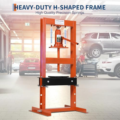 Heavy Duty 6 Ton Hydraulic H-Frame Shop Press, Adjustable Height - color: Orange|With Dust Cover|6T