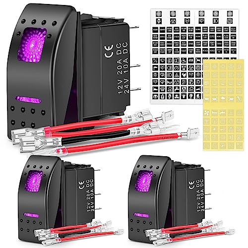 Nilight 3 Pack Rocker Switches 5 PIN with Night Glow DIY Stickers - color: Purple 3 PCS