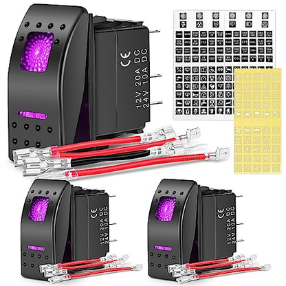 Nilight 3 Pack Rocker Switches 5 PIN with Night Glow DIY Stickers - color: Purple 3 PCS