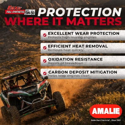 AMALIE Elixir 5W-50 Full Synthetic ATV & UTV Motor Oil (160-72516-56) 1 Quart Bottle, Pack of 12 | Made in USA - size: 1 Quart (Pack of 12)