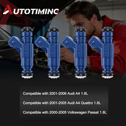 MP5083 Fuel Injectors Set of 4 Compatible with 2001-2006 Audi A4 1.8L - color: F-0280156065