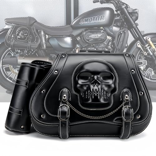 Motorcycle Saddlebag, 30L Leather Waterproof Side Saddle Bags with Cup Holder, Universal Powersports Saddlebags for Harley Davidson Sportster Dyna Softail Honda Shadow Rebel Yamaha Vulcan