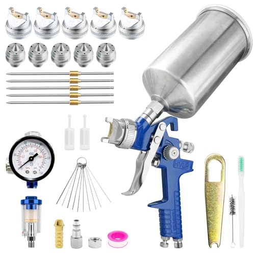 HVLP Air Spray Gun, Automotive Paint Gun Kit W/5 Nozzles 1000cc Cup - color: Blue