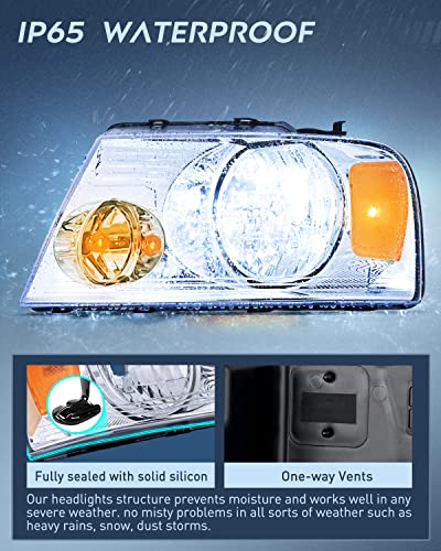 Nilight 2004 2005 2006 2007 2008 F150 Headlights, headlight assembly for 2006 Lincoln Mark LT Chrome Housing Amber Reflector,Headlight Assembly Replacement kit - color: Chrome Housing+ Amber Reflector
