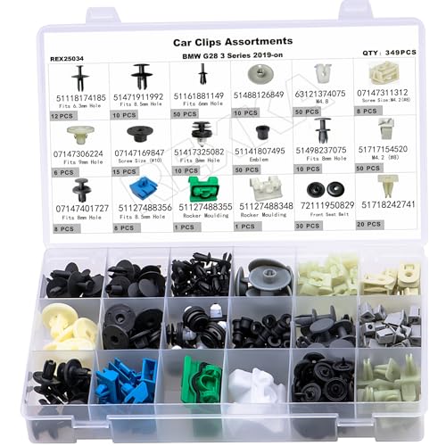 Rexka 350pcs for BMW & Mini Fastener Assortment- 3 Series G28 - Exterior, Interior & Engine Bay Repair Fasteners - Replaces 51127488356, 51127488355, 51127488348, 51417325082, 51498237075 - color: 350pcs