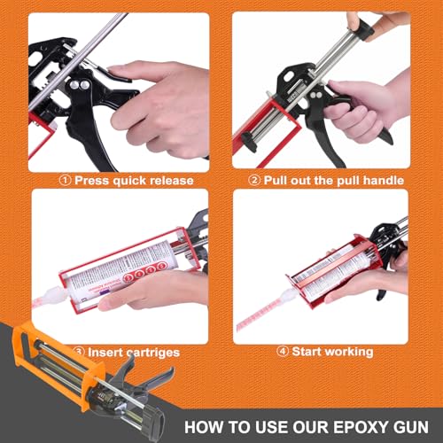 Epoxy Gun Dual Component 400ml – Manual 1:1 & 2:1 Ratio Adhesive Applicator for Epoxy, Urethane, Acrylic,High-Thrust 2-Part Adhesive Gun for Panel Bonding, Structural & Plastic Repair,Orange - size: 400 ml (1:1, 2:1)