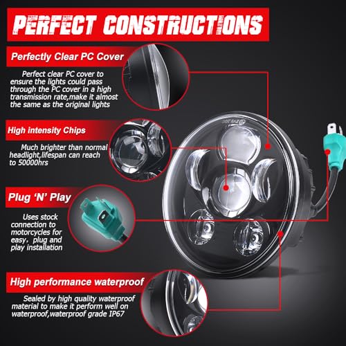5.75 Inch 6-Lens LED Headlight Fits for Harley Sportster Dyna Softail - color: Black