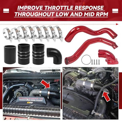 Turbo Intercooler kit Pipe Boot and Intake Elbow for 2003-2007 Ford F250 F350 F450 F550 Super Duty Intercooler Pipe Boot kit 6.0L Powerstroke Diesel-Red - color: Red