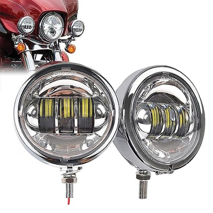 SKTYANTS 4.5 Inch LED Passing Light Motorcycle Fog lights with 4.5 Inch Housing Bucket Bracket Mount Compatible with Touring Electra Glide (Chrome) - color: Chrome