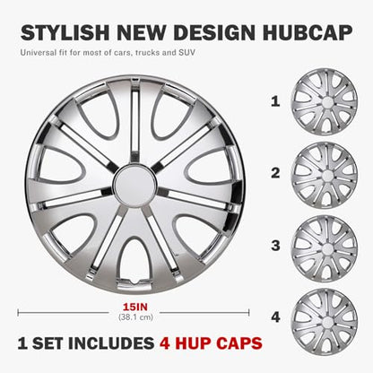 15inch Wheel Guards – (4 Pack) Hubcaps for Car Wheel Cover - color: 5082-Chrome-15