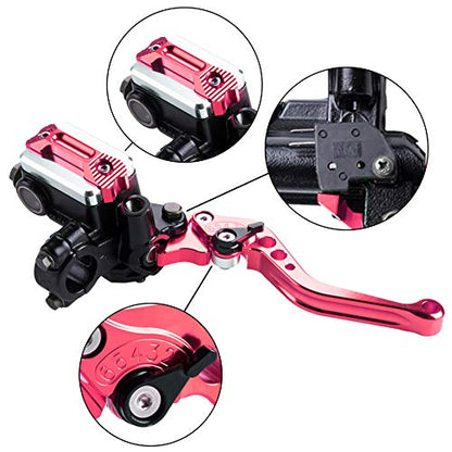 Universal Motorcycle 7/8" 22mm Handlebar Brake Master Cylinder Clutch Lever CNC Left & Right Set Compatible with Harley Honda Kawasaki Suzuki Yamaha（ Piston Diameter 12.7mm (Red) - color: Red