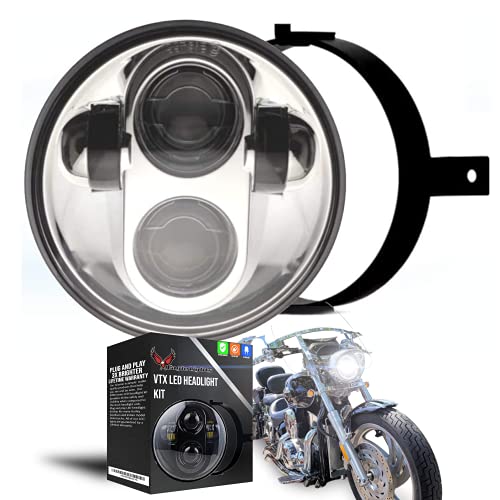 Eagle Lights 5.75 Inch LED Headlight Kit for Honda VTX With Bracket and Hardware - Plug and Play Fits 2002-2008 VTX 1800, 1300 Gen II Chrome - color: Chrome Generation II