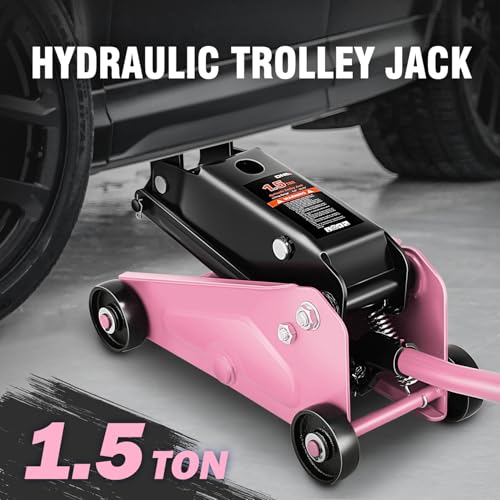 DNA Motoring Low Profile Hydraulic Trolley Service/Floor Jack, 1.5 Ton (3000 lbs) Capacity, Lifting Range 5.5"-15.35", Pink, TOOLS-00675-PK - color: Pink, style: 1.5 ton