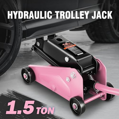 DNA Motoring Low Profile Hydraulic Trolley Service/Floor Jack, 1.5 Ton (3000 lbs) Capacity, Lifting Range 5.5"-15.35", Pink, TOOLS-00675-PK - color: Pink, style: 1.5 ton