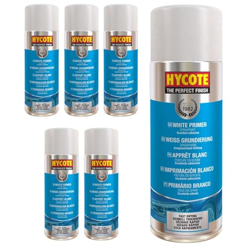 Hycote White Primer Spray Paint,13.5 Oz (Pack of 6) - Automotive Primer, For Fiberglass Metal & Rigid Plastic Surfaces, Fast Drying Smooth Base Coat for Improved Paint Adhesion - color: White Primer, size: 13.5 Ounce (Pack of 6)