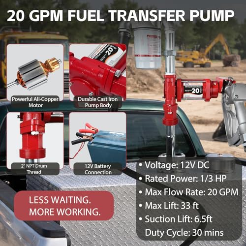 FMCNMech 12V Fuel Transfer Pump Kit, 20 GPM with Manual Nozzle - color: 20 GPM Gas & Diesel Pump