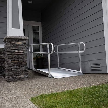 EZ-ACCESS - Portable Wheelchair Ramp and Aluminum Ramp with Handrails - Heavy Duty Mobility Device, Handicap Ramp with Solid Surface for Steps, and Vertical Picket Handrails - 3G 5-Foot, Silver - size: 60 Inch (Pack of 1), style: Ramp + vertical picket ra