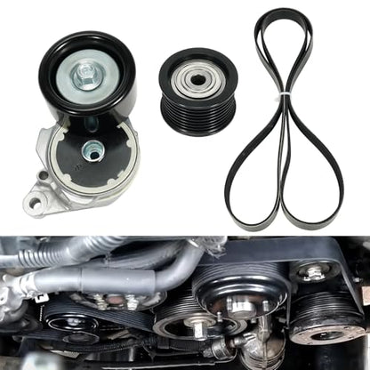 Serpentine Belt Tensioner Idler Pulley Drive Kit 4.6/5.7L V8 Fit for Toyota Sequoia/Tundra/Land Cruiser, for Lexus GX460/LX570, 2007-2018 - Replace ‎90K-39185 (39185+36370+8PK2415)