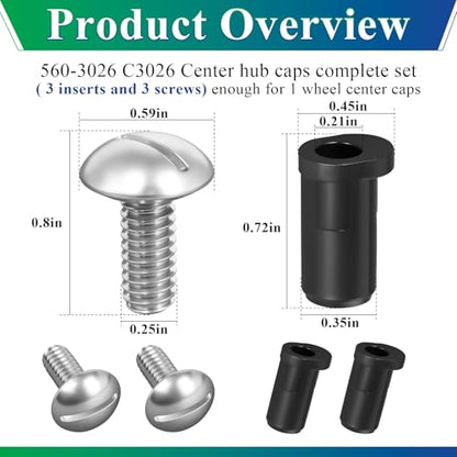 Center Caps Screws&Insert for 1980-1996 Ford F-150 & Bronco,1992-1996 Van - style: 3 Sets