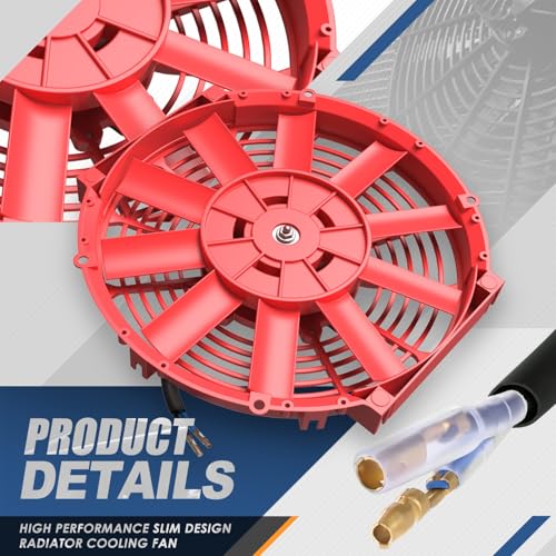 Auto Dynasty 12" Universal 12V Electric Radiator Cooling Fan Kit, Red - color: Red, size: 12 Inch Diameter