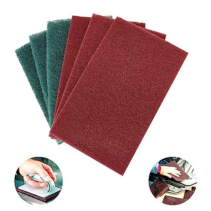 Scuff Pads - 6Pcs Scouring Pad 7447 - Very Fine Grade Hand Pads General Purpose Sanding Hand Pads 200 x 125mm/8" x 5" - color: 3 Red+3 Green