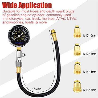 AutoWandererTool 9Pcs Compression Tester with Spark Plug for Small Engine - size: Gauge Set with Spark Plug Tester