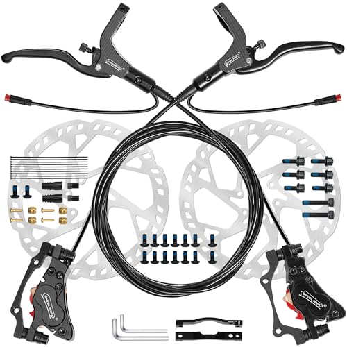E-Bike Hydraulic Disc Brake Set 4-Pistons/2-Pistons,2-PIN/3-PIN Pre-Bled with Mineral Oil Brakes Kit,Front and Rear Set,180mm 2.3mm Thick Rotors - color: Black, size: Front1100mm-Rear1900mm, style: 4-Pistons/2-PIN/ A complete set