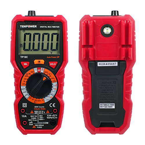 Tekpower TP19C General Purpose Manual-ranging True RMS AC/DC 10A Digital Multimeter with Non-Contact Voltage Detector (NCV), Live Wire Tester & Flashlight