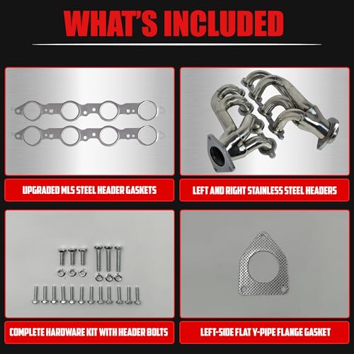 Replacement Header for LS V8 Engines – With MLS Gaskets and Right Side Beveled Flange – 304 Stainless Steel - size: Headers with Gasket Upgrade Polished Stainless
