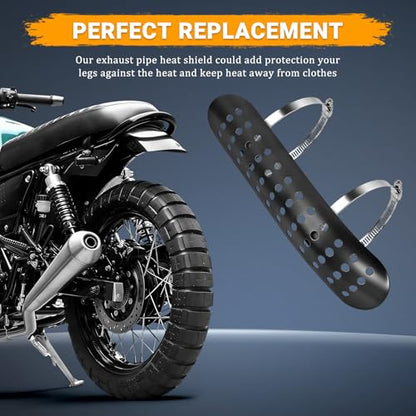 Motorcycle Exhaust Heat Shield with Holes, Bent Metal Shield Intake Baffle Cover with 90-110mm Clamps - Black - color: black
