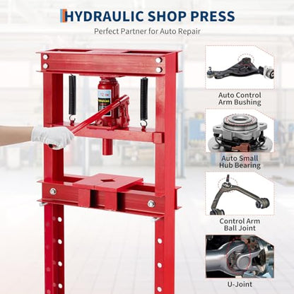 12 Ton h-Frame Hydraulic Press Heavy Duty Garage Floor Press with Plates - color: Red