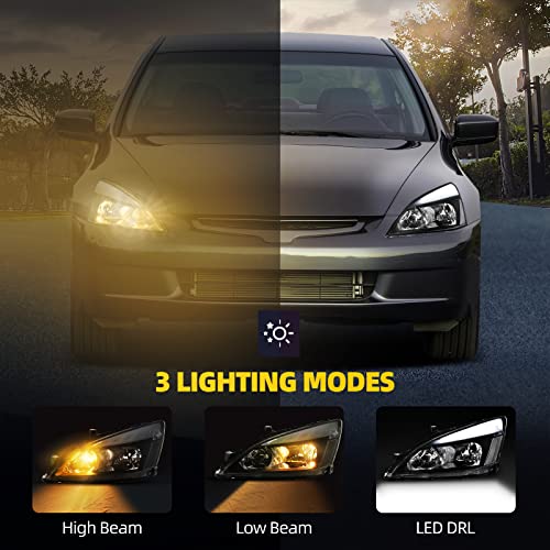 DWVO LED DRL Headlight Assembly Compatible with 03-07 Honda Accord Black - color: LED Switchback - Black/Clear/Clear, style: Fit 03-07 Accord