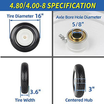 GICOOL 16" 4.80/4.00-8" Flat Free Solid Wheelbarrow Tire and wheel 2 Pack - size: 2 Pack-3" Hub