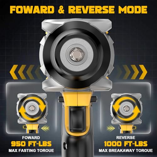 NATBEESY Impact Wrench Compatible with DeWalt 20V Battery: 1/2 Inch Hog Ring Impact Driver High Torque - 1360N.m/1000Ft-lbs Cordless Impact Gun - Brushless Motor with 6 Sockets & Carry Case - style: 1360N.M with Sockets