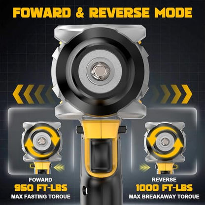 NATBEESY Impact Wrench Compatible with DeWalt 20V Battery: 1/2 Inch Hog Ring Impact Driver High Torque - 1360N.m/1000Ft-lbs Cordless Impact Gun - Brushless Motor with 6 Sockets & Carry Case - style: 1360N.M with Sockets