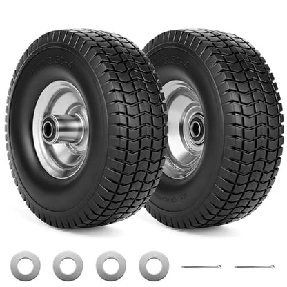 RRQ 4.10/3.50-4 Flat Free Tire and Wheel, 10" Heavy Duty Solid Tire, 2 Pack