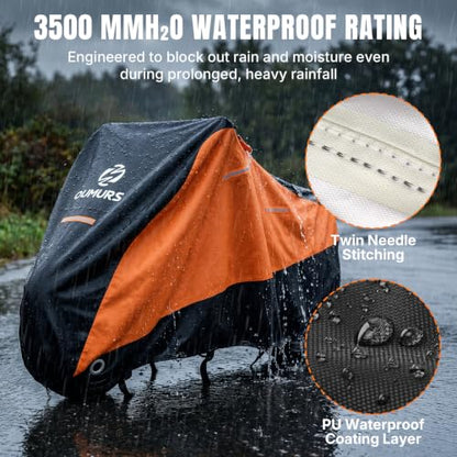 OUMURS Motorcycle Cover 104" 420D Oxford Fabric Motorcycle Cover Heavy Duty - size: 104"-3XL
