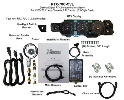 Dakota Digital RTX-70C-CVL-X Retrotech Gauge Instrument System Compatible with 1970-72 Chevy Chevelle SS/Monte Carlo/El Camino and 1971 GMC Spring SP