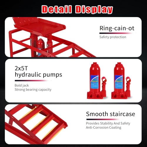 5T 11000lbs 2-Pack Hydraulic Car Ramps,Hydraulic Vehicle Ramps Assemble Easily,Automotive Ramps for Oil Changes,Low Profile Car Ramp for Home Garage, Auto Garage Repair. - color: Red