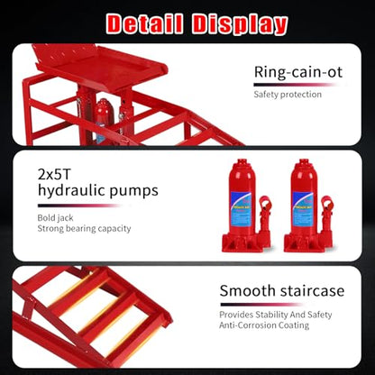 5T 11000lbs 2-Pack Hydraulic Car Ramps,Hydraulic Vehicle Ramps Assemble Easily,Automotive Ramps for Oil Changes,Low Profile Car Ramp for Home Garage, Auto Garage Repair. - color: Red