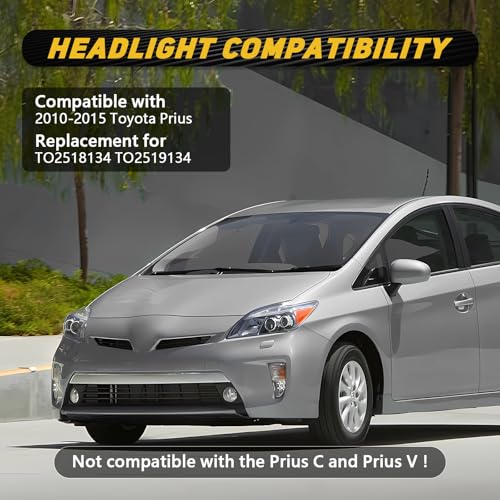 Headlight Assembly Fit for 2012-2015 Toyota Prius Chrome Housing Clear Lens - color: Chrome