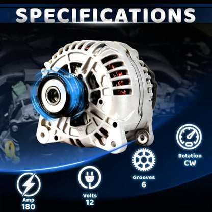 WorldCraft 12V 180A High Output Alternator for Skoda Superb Yeti Dodge Journey - size: 0-121-715-003