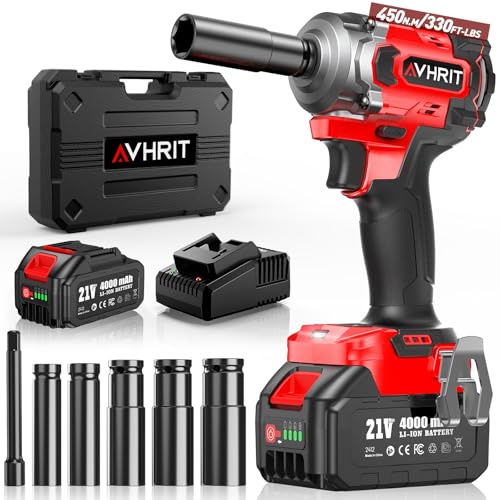 Cordless Impact Wrench 3/8 Inch, 330Ft-lbs Electric Impact Gun - color: Dark Red