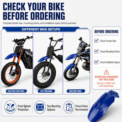 PSLER Front Mud Guard for Tuttio Soleil 01, Yozma IN10 Dirtbikes, Blue - color: Blue