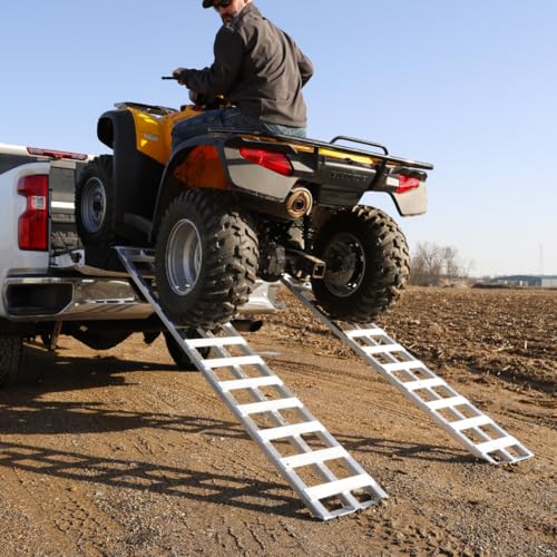 GEN-Y Hitch Extreme Duty Aluminum Loading Ramps - Set of 2, 10 Feet Long x 15 Inches Wide, 14000 LBS Capacity, Hybrid Hook and Plate Ends, Serrated Cross Rungs for Maximum Traction - size: 10 ft