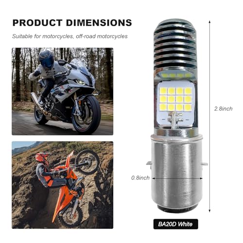 9-16V H4 LED Motorcycle Headlight Bulbs, Super Bright 3030 Chips Bulb Halogen Lamp Replacement, Waterproof High/Low Beam LED Headlight Bulb for Most Motorcycles ATVs (BA20D, White) - color: BA20D, White